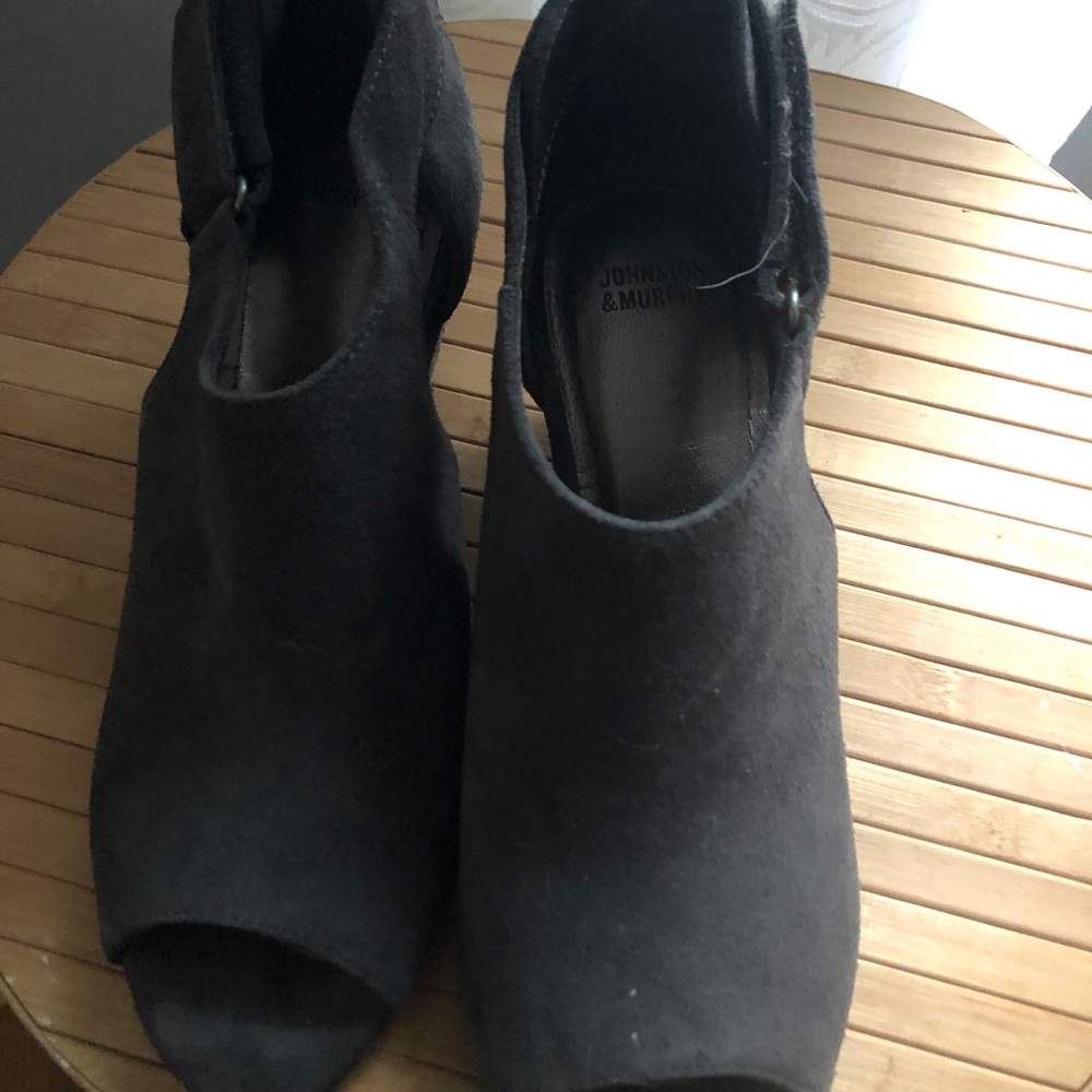 Leather bootie open toe dark grey